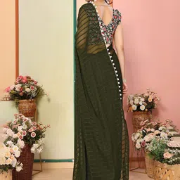 CATCHY FOREVER Striped Poly Georgette Saree image 5