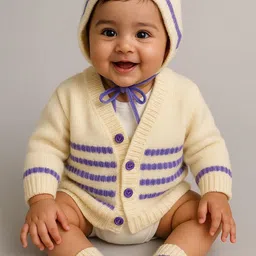 Little Angels Baby Boys Striped Woollen Cardigan Sweaters With Cap and Socks Set-picture-35