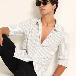 Bushirt Men Classic Fit Vertical Striped Spread Collar Casual Shirt-picture-36