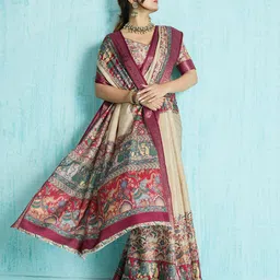 PBS PRINTS Floral Digital Printed Zari Tussar Saree image 3