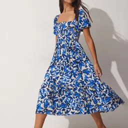 Happiness istanbul Floral Print Off-Shoulder Fit & Flare Midi Dress-picture-29