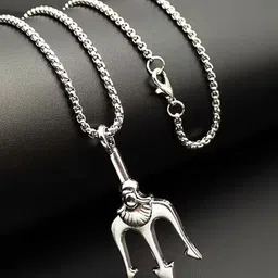 KRENOZ Silver-Plated Trishul-Charm Pendant With Chain-picture-10