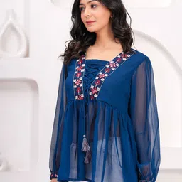 kipek Floral Print Ethnic Cotton Georgette Top image 3