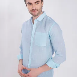 THE BEETEL HOUSE Men Solid Spread Collar Linen Casual Shirt image 2