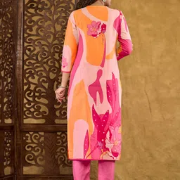 SANISA Women Floral Printed Cotton Kurta with Trousers & Dupatta image 3