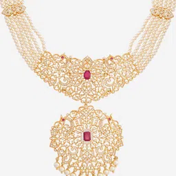 Kushal's Fashion Jewellery Gold-Plated Ruby & Zircon Studded Party Necklace image 3