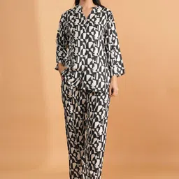 BAESD Abstract Printed Mandarin Collar Shirt With Trouser-picture-34