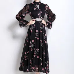 JC Collection Floral Printed Bell Sleeves Fit and Flare Midi Dress image 1