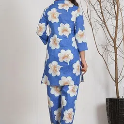 YUVVIK Floral Printed Pure Cotton Shirt Collar Kurta with Trousers image 2