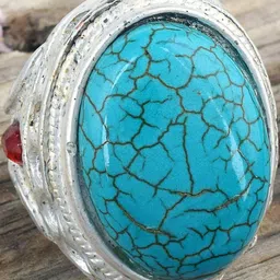 MEMOIR Brass Silver Plated Turquoise Firoza Finger Ring-picture-23