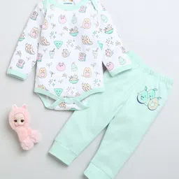 BUMZEE Infant Girls Printed Long Sleeves Pure Cotton Bodysuit With Joggers-image-30