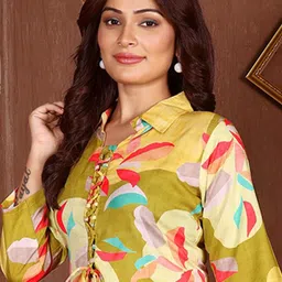 VenderVilla Leaf Printed Shirt Collar Tunic & Trouser image 2