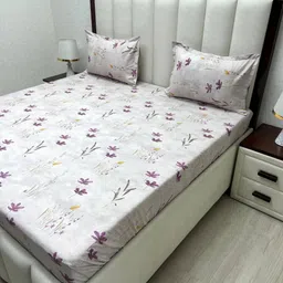Pure Decor Ruby Purple Printed Pure Cotton 330TC King Bedsheet Set 1.93 x 1.82 m image 3