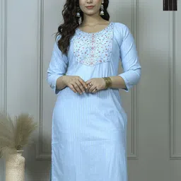 AUZAAI COLLECTION Selection Of 2 Floral Yoke Design Thread Work Pure Cotton Kurtas-image-91