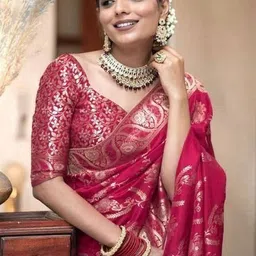 ADR CHIKANKARI Ethnic Motifs Zari Art Silk Handloom Banarasi Saree image 5