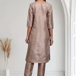 BANJANAN Women Ethnic Motifs Embroidered Regular Sequinned Kurta with Trousers image 3