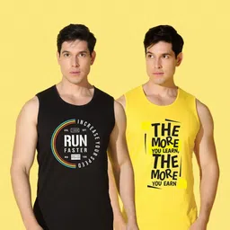 WOOSTRO Men Pack Of 2 Typography Printed Scoop Neck Cotton Slim Fit T-shirts image 5