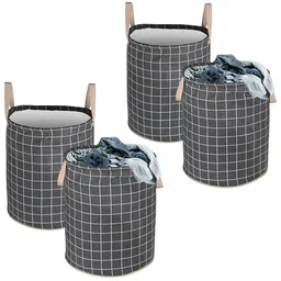 Kuber Industries Grey 4 Pieces Checked Foldable Laundry Bag 60 L image 2