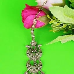 SALONI FASHION JEWELLERY Gold-Plated Crystals Studded Maang Tikka Head Jewellery-picture-39