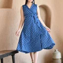 DECKEDUP Women Ethnic Motifs Printed V-Neck Wrap Midi Dress-picture-8