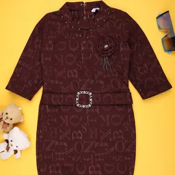 V-Mart Girls Round Neck Printed Shift Dress With Belted-picture-28