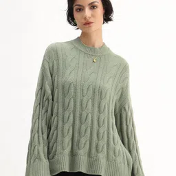RAREISM Women High Neck Cable Knit Pullover-picture-16