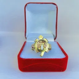 R G MART Ashtadhatu Kachua Tortoise Trishakti Shank Para Gold-Plated Brass Finger Ring image 2
