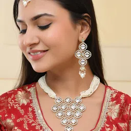 Anouk Gold Plated American Diamond Studded & Beaded Jewellery Set image 4