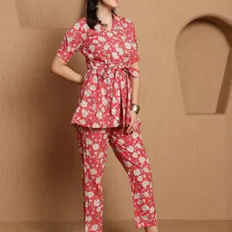 Sangria Printed Pure Cotton Top With Trouser Co-Ords image 4