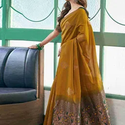 PHEASANT Ethnic Motif Woven Design Zari Banarasi Saree image 2