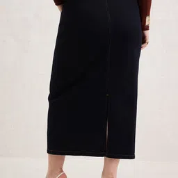 SASSAFRAS Curve Denim Back Slit Straight Midi Skirt image 4