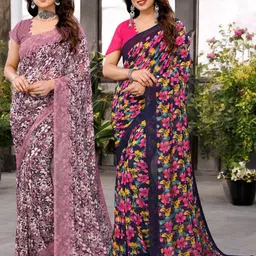 Moda Rapido Pack of 2 Floral Pure Georgette Saree-picture-33
