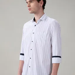 Raymond Men Comfort Regular Fit Vertical Striped Spread Collar Cotton Casual Shirt image 5
