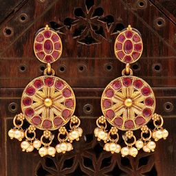 KARATCART Gold-Plated Kundan Stone Studded Antique Tribal Drop Earrings-picture-6