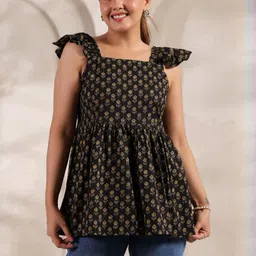 KIROSHAM Women Floral Printed Square Neck Pure Cotton Kurti-image-57