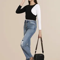 Mast & Harbour Women Pack Of 2 Sweetheart Neck Peplum Puff Sleeves Top image 2