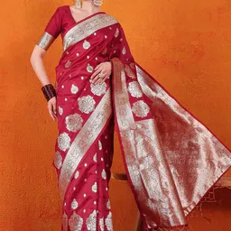Dori Ethnic Motifs Zari Banarasi Saree-image-40