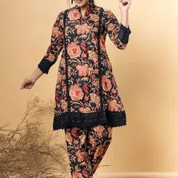 Readiprint Floral Printed Mandarin Collar Pure Cotton Tunic And Trousers image 2
