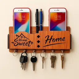 Sushobhat traders Brown Sweet Home Engraved Wooden 6 Hooks Key Holder-image-40