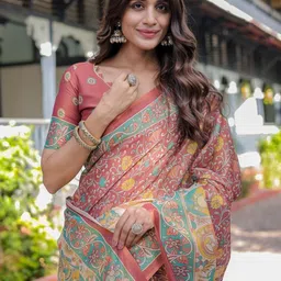 MAHARANI COUTURE Floral Printed Pure Cotton Kanjeevaram Saree image 3