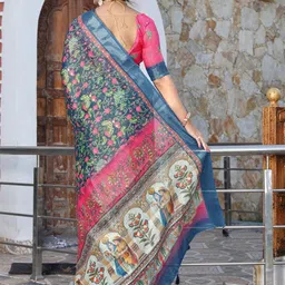 Mitera Floral Printed Shimmer Saree With Unstithced Blouse Piece image 4