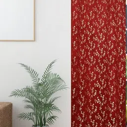 GEET CREATIONS Maroon & Gold Floral Printed Room Darkening Window Curtain-image-68
