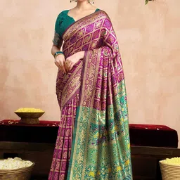 SANISA Ethnic Motifs Zari Silk Blend Handloom Saree-picture-13