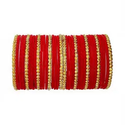 AMSHA Set Of 34 Red Glass Artificial Stones & Beads Bangle image 1