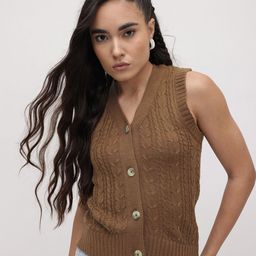 The Roadster Life Co. Cable Knit Front Open Sleeveless Cardigan-picture-19
