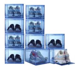 HOUSE OF QUIRK Blue 10 Pieces Clear Stackable Shoe Storage Boxes with Magnetic Door-picture-11