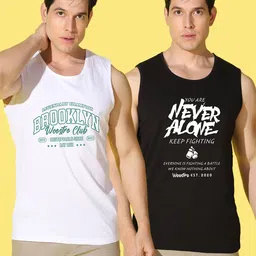 WOOSTRO Men Pack of 2 Typography Printed Round Neck Cotton Slim Fit T-shirts image 5