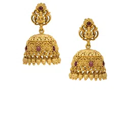South Temple Jewellery Gold-Plated Artificial Stones Studded Dome Shaped Antique Jhumkas image 2
