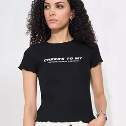 People Women Typography Printed Slim Fit T-shirt-image-49