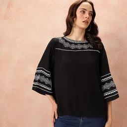 all about you Embroidered Flared Sleeve Top image 3